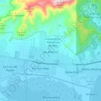 Mapa topográfico San Antonio, altitud, relieve