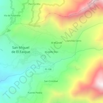 Mapa topográfico Huando Bajo, altitud, relieve