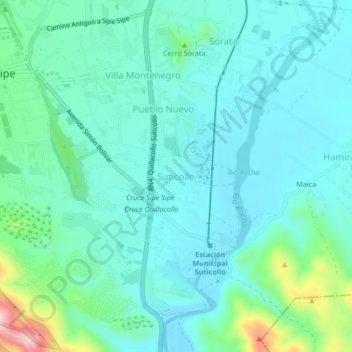Mapa topográfico Suticollo, altitud, relieve