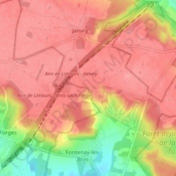 Mapa topográfico Mulleron, altitud, relieve