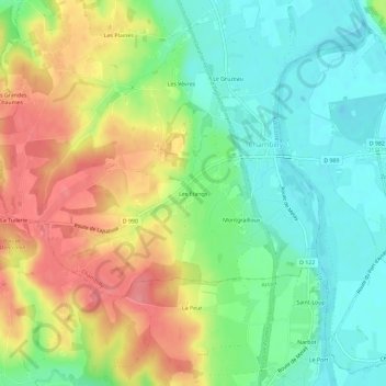 Mapa topográfico Les Étangs, altitud, relieve