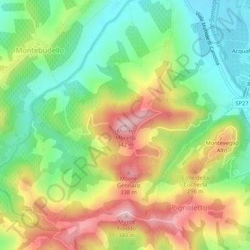 Mapa topográfico Monte Morello, altitud, relieve