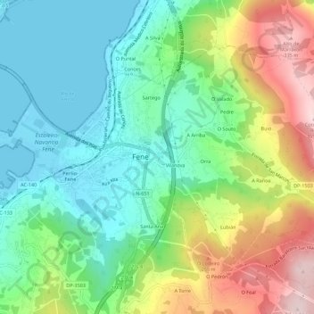 Mapa topográfico O Cádavo, altitud, relieve