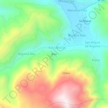 Mapa topográfico Arica, altitud, relieve