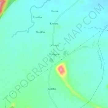 Mapa topográfico Okhargara, altitud, relieve