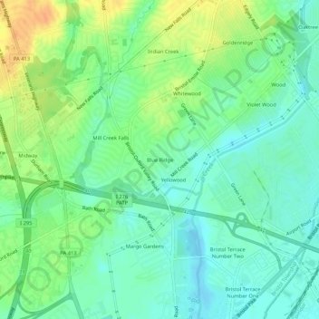 Mapa topográfico Blue Ridge, altitud, relieve