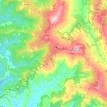 Mapa topográfico Fiano, altitud, relieve