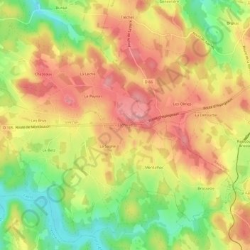Mapa topográfico Lachaud, altitud, relieve