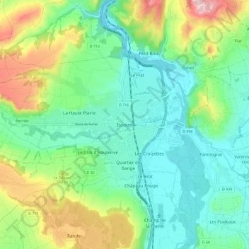 Mapa topográfico Issoire, altitud, relieve