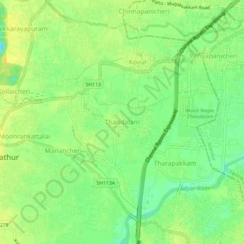 Mapa topográfico Thandalam, altitud, relieve