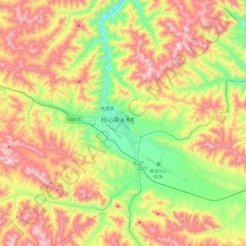 Mapa topográfico Golog, altitud, relieve