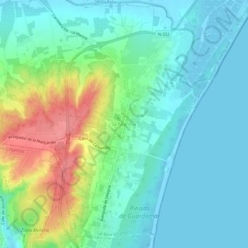 Mapa topográfico la Marina, altitud, relieve