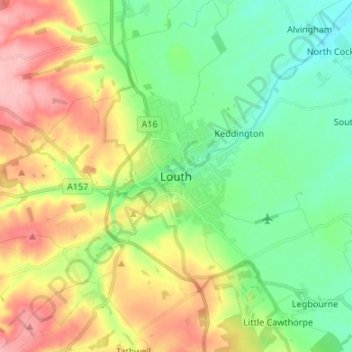 Mapa topográfico Louth, altitud, relieve