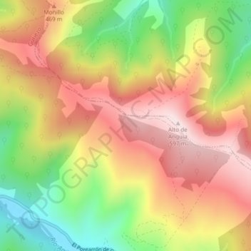 Mapa topográfico Anguia, altitud, relieve