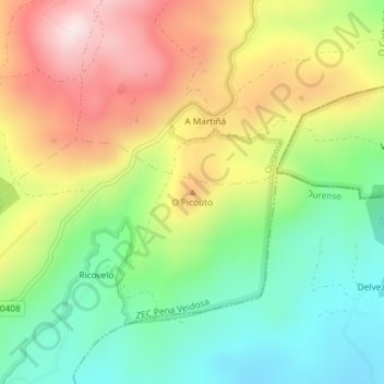 Mapa topográfico O Picouto, altitud, relieve
