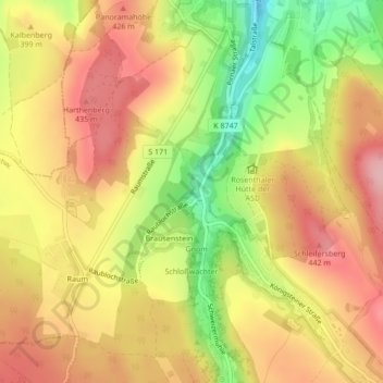 Mapa topográfico Topograph, altitud, relieve