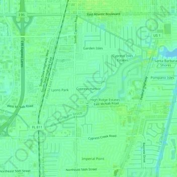 Mapa topográfico Cypress Harbor, altitud, relieve