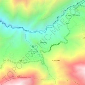 Mapa topográfico LLimancay, altitud, relieve