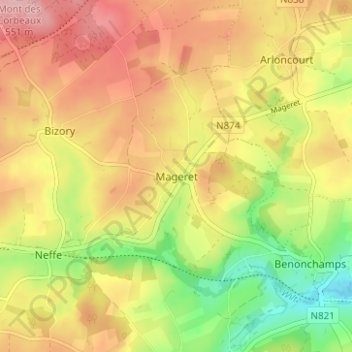 Mapa topográfico Mageret, altitud, relieve