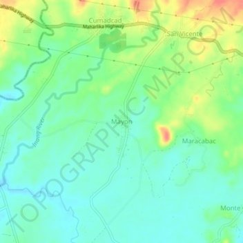 Mapa topográfico Mayon, altitud, relieve