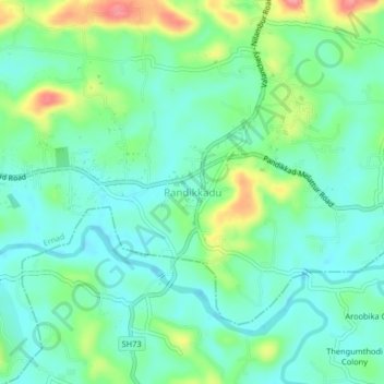 Mapa topográfico Pandikkadu, altitud, relieve
