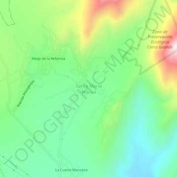 Mapa topográfico Santa María Macua, altitud, relieve