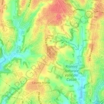 Mapa topográfico Forte Bravetta, altitud, relieve