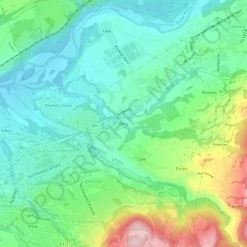 Mapa topográfico Refos, altitud, relieve