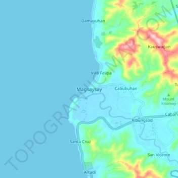 Mapa topográfico Magsaysay, altitud, relieve