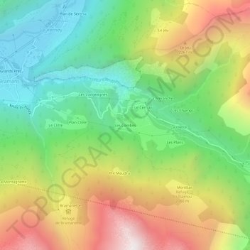 Mapa topográfico Les Combes, altitud, relieve