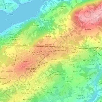 Mapa topográfico Kroaz ar Biz, altitud, relieve