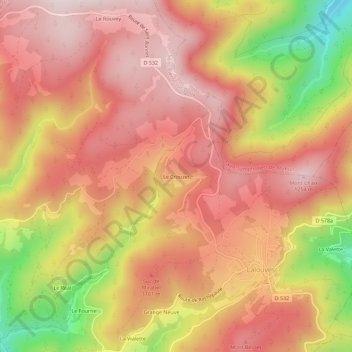 Mapa topográfico Le Crouzet, altitud, relieve