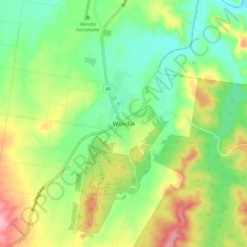 Mapa topográfico Wondai, altitud, relieve