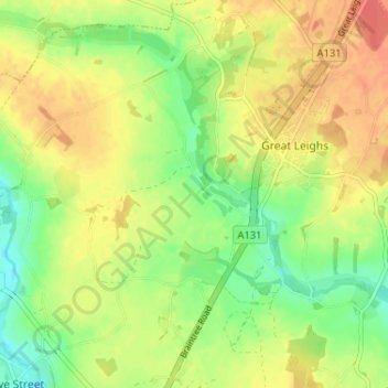 Mapa topográfico Little Leighs, altitud, relieve