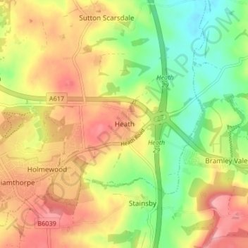 Mapa topográfico Heath, altitud, relieve