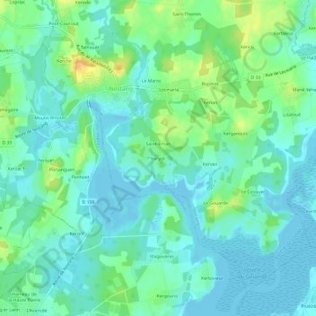 Mapa topográfico Keryot, altitud, relieve