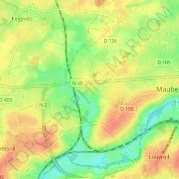 Mapa topográfico Douzies, altitud, relieve