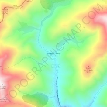 Mapa topográfico Pendilla de Arbas, altitud, relieve