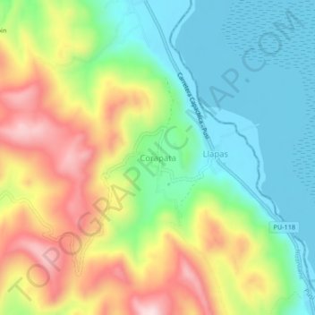Mapa topográfico Corapata, altitud, relieve