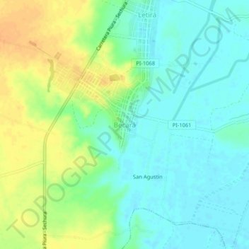 Mapa topográfico Becará, altitud, relieve