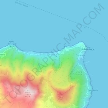Mapa topográfico Acquacalda, altitud, relieve