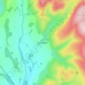 Mapa topográfico Durisdeer, altitud, relieve