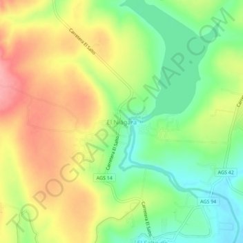 Mapa topográfico El Niágara, altitud, relieve