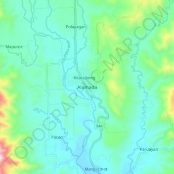 Mapa topográfico Alamada, altitud, relieve