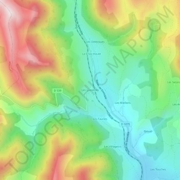 Mapa topográfico Les Lussettes, altitud, relieve