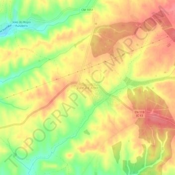 Mapa topográfico Vale de Açor, altitud, relieve