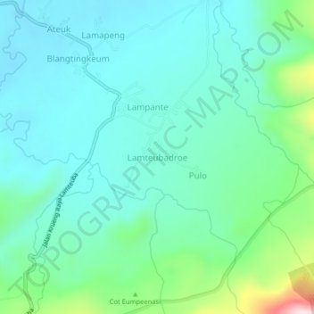 Mapa topográfico Lamteubadroe, altitud, relieve