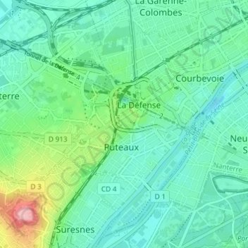 Mapa topográfico Quartier Boieldieu, altitud, relieve
