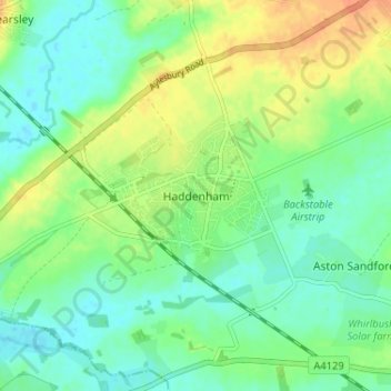 Mapa topográfico Haddenham, altitud, relieve