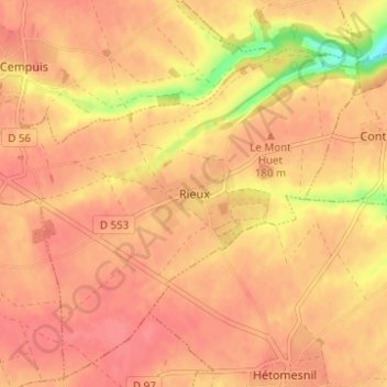 Mapa topográfico Rieux, altitud, relieve